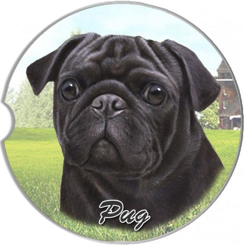 Pug Black Sandstone Absorbent Dog Breed Car Coaster