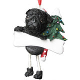 Dangling Leg Pug Black Dog Christmas Ornament
