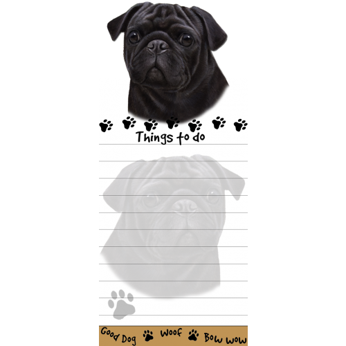 Pug Black List Stationery Notepad