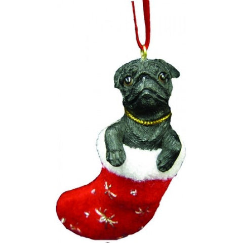 Santa's Little Pals Pug Black Christmas Ornament