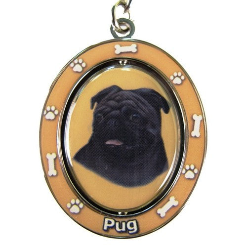Pug Black Dog Spinning Keychain