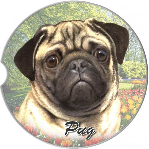 Pug Fawn Sandstone Absorbent Dog Breed Car Coaster