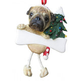 Dangling Leg Pug Fawn Christmas Ornament