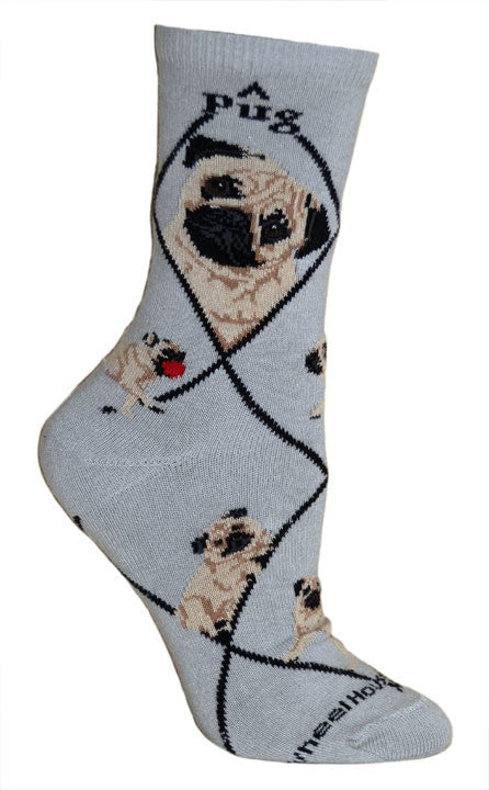 Pug Fawn Dog Breed Gray Lightweight Stretch Cotton Adult Novelty Socks