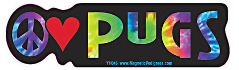 Peace Love Pug Yippie Hippie Dog Car Sticker