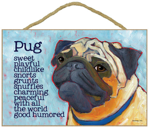 Pug Ursula Dodge Wood Dog Sign
