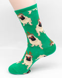 Pug Antler Christmas Socks Green