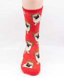 Pug Antler Christmas Socks Red