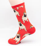 Pug Antler Christmas Socks Red