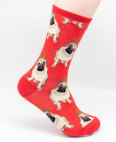 Pug Antler Christmas Socks Red