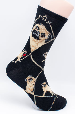 Pug Fawn Dog Novelty Socks Large