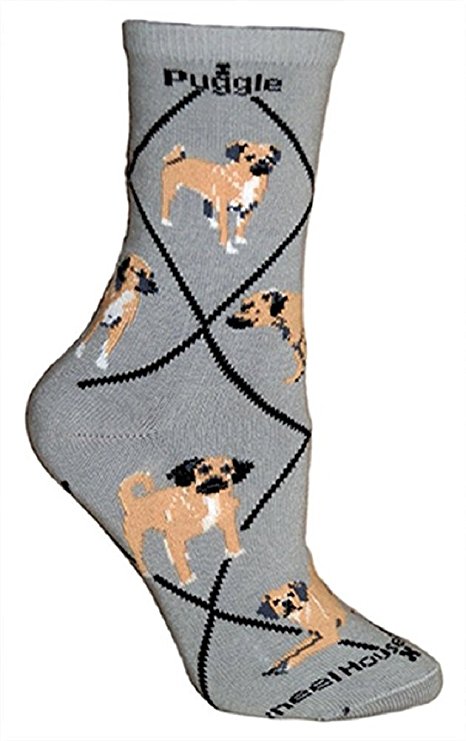 Puggle Dog Breed Novelty Socks Gray