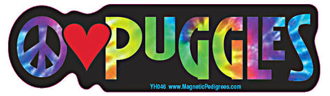 Peace Love Puggle Yippie Hippie Dog Car Sticker