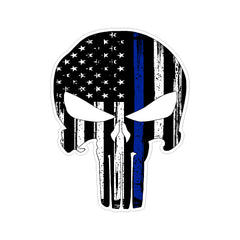 Punisher Skull Thin Blue Line Support Police Stressed Vinyl Car Sticker