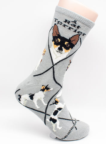 Rat Terrier Dog Breed Novelty Socks Gray