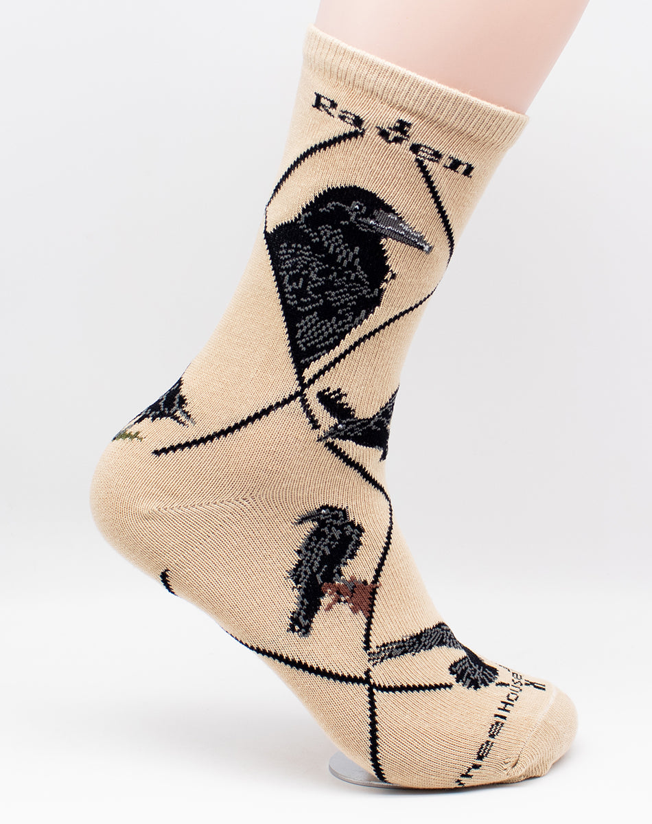 Raven Bird Novelty Socks Khaki Medium
