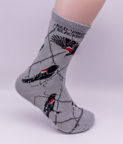 Red Wing Blackbird Bird Dog Breed Novelty Socks Gray