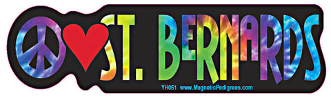 Peace Love Saint Bernard Yippie Hippie Dog Car Sticker