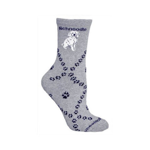 Schnoodle Dog Breed Novelty Socks Gray