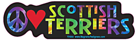 Peace Love Scottish Terrier Scottie Yippie Hippie Dog Car Sticker