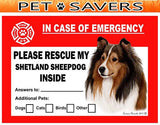 Sheltie Dog Emergency Window Cling