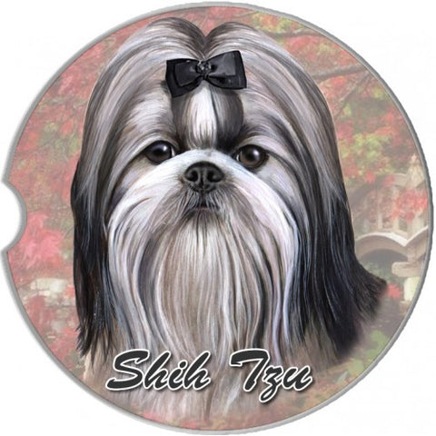 Shih Tzu Black Sandstone Absorbent Dog Breed Car Coaster