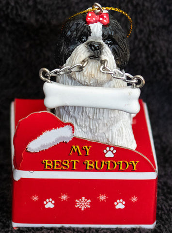Shih Tzu Black Puppy Statue Best Buddy Christmas Ornament