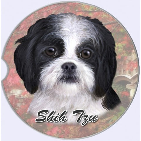 Shih Tzu Black Puppy Sandstone Absorbent Dog Breed Car Coaster
