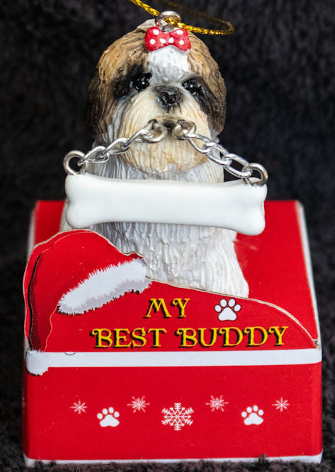 Shih Tzu Tan Puppy Statue Best Buddy Christmas Ornament