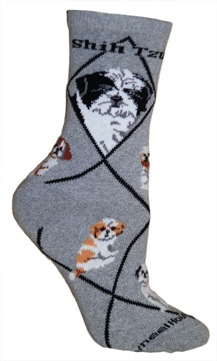 Shih Tzu Puppy Dog Breed Novelty Socks Gray