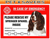 Springer Spaniel Dog Emergency Window Cling