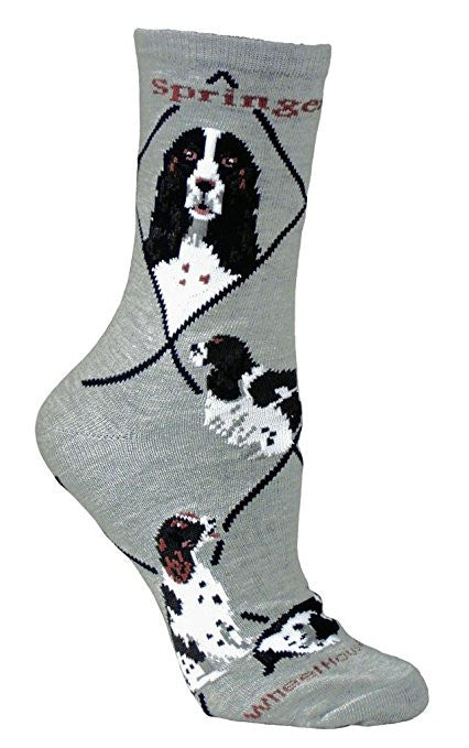 Springer Spaniel Dog Breed Novelty Socks Gray