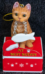 Tabby Orange Cat Statue Best Buddy Christmas Ornament