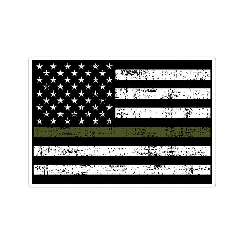 Thin Green Line US American Flag Support Military Stressed Vinyl Car Sticker