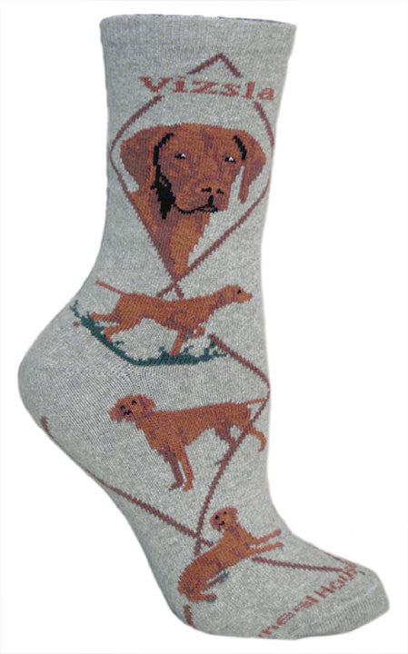 Vizsla Dog Breed Novelty Socks Gray