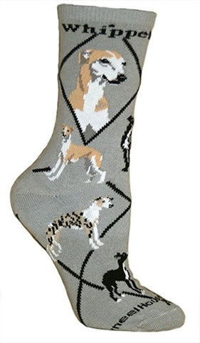 Whippet Dog Breed Novelty Socks Gray