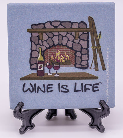 Wine Is Life Ski Lodge Stone Drink Coaster