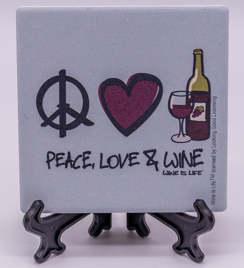 Wine Is Life Peace, Love and Wine Stone Drink Coaster