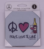 Wine Is Life Peace, Love and Wine Stone Drink Coaster