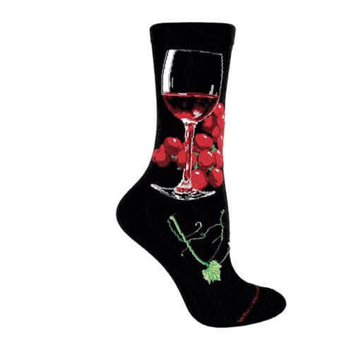 Wine Glass and Grapes Dog Breed Novelty Socks Gray