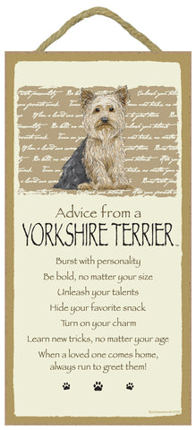 Yorkshire Terrier Yorkie Advice Wood Dog Sign