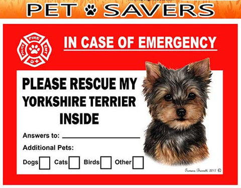 Yorkshire Terrier Yorkie Dog Emergency Window Cling